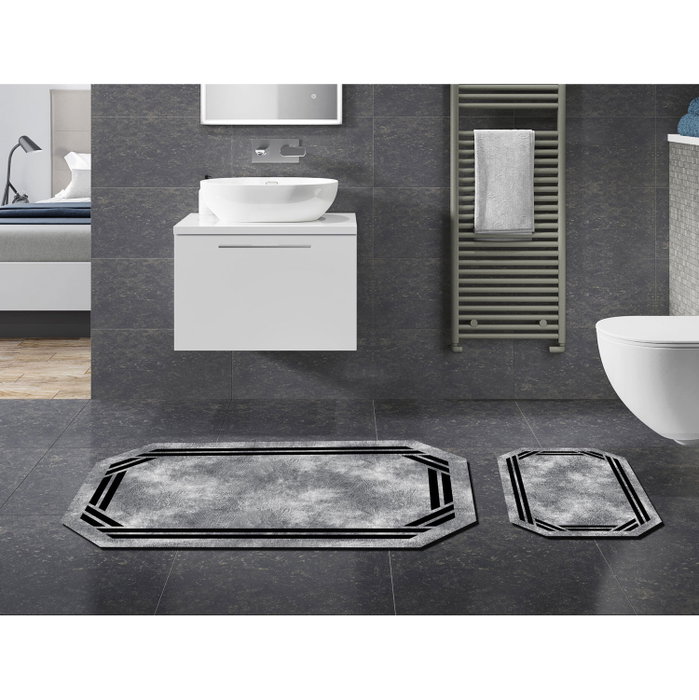 Mijölnir Juego de alfombrillas de baño gris y negro Mijölnir Juego de alfombrillas de baño gris y negro